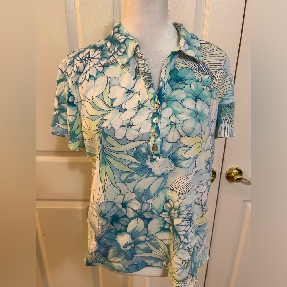 Jamaica Bay floral polo tee, Petite Large